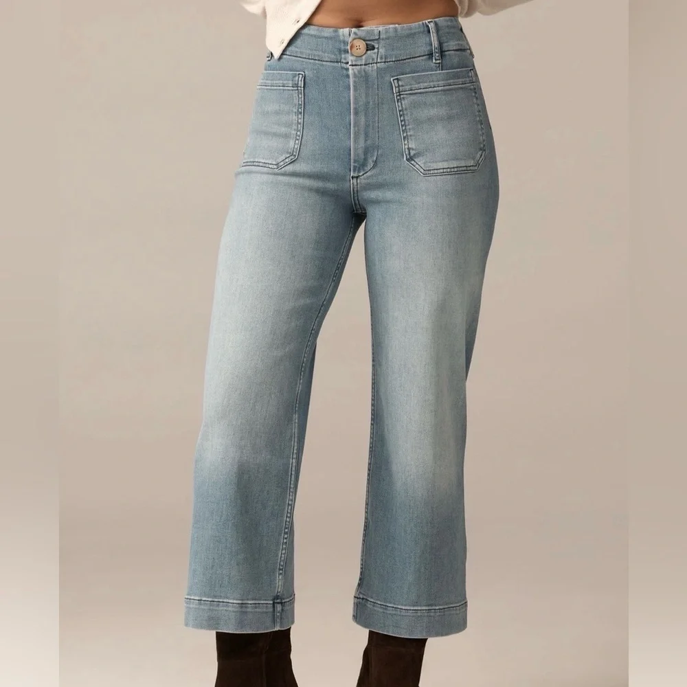 Maeve Curvy Colette Crop-Wide Leg Jeans medium denim very stretchy & soft Sz 28 - Picture 1 of 5